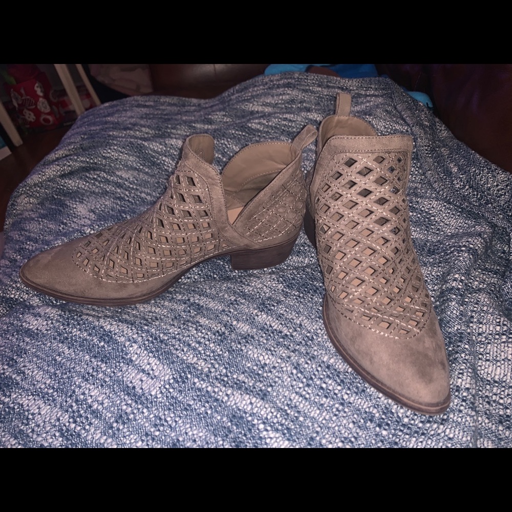 Taupe booties with cut outs